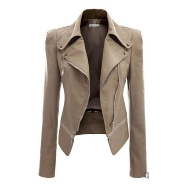 W&W Mode - Frauen asymmetrische Reißverschluss-Motorradjacke mit tailliertem Schnitt