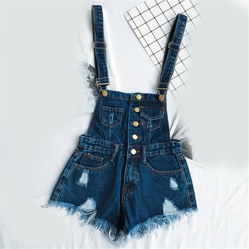 WW | Denim Baumwolle Träger Shorts Lose Overall Romper