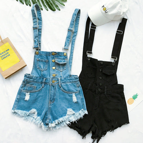 WW | Denim Baumwolle Träger Shorts Lose Overall Romper