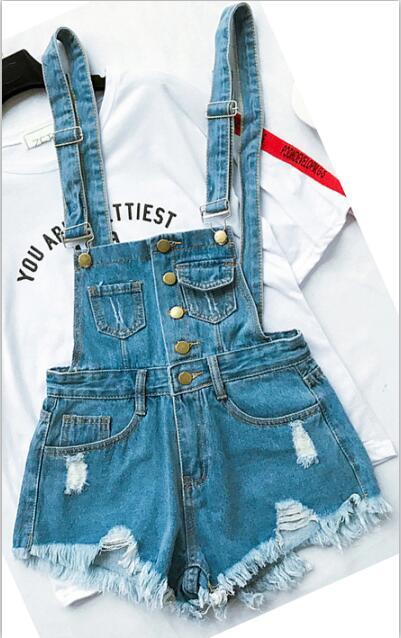WW | Denim Baumwolle Träger Shorts Lose Overall Romper