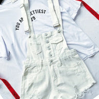 WW | Denim Baumwolle Träger Shorts Lose Overall Romper