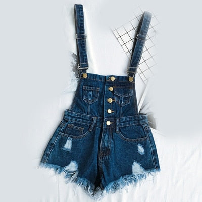 WW | Denim Baumwolle Träger Shorts Lose Overall Romper