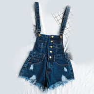 WW | Denim Baumwolle Träger Shorts Lose Overall Romper