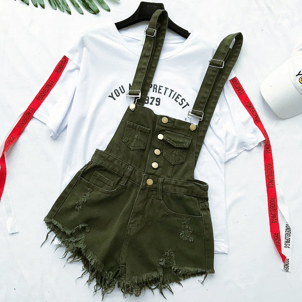 WW | Denim Baumwolle Träger Shorts Lose Overall Romper