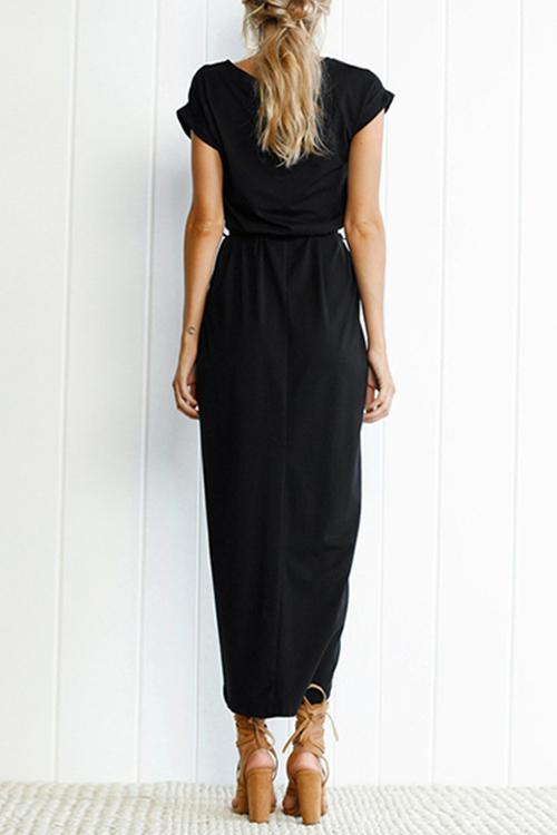 WW | Rosiedress Kurzarm Tie Waist Schlitz Midi Kleid