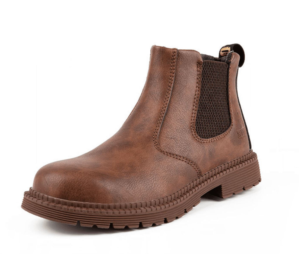 WW | Chelsea Sicherheitsstiefel Echtes Leder Slip on Elastische Seitenpaneele Langlebige Sohle