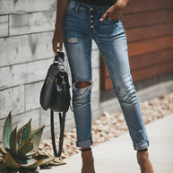 W&W - Hellblaue zerrissene Jeans