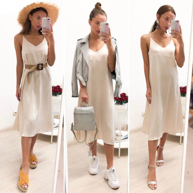 WW | Spaghetti-Träger Lang Kleid