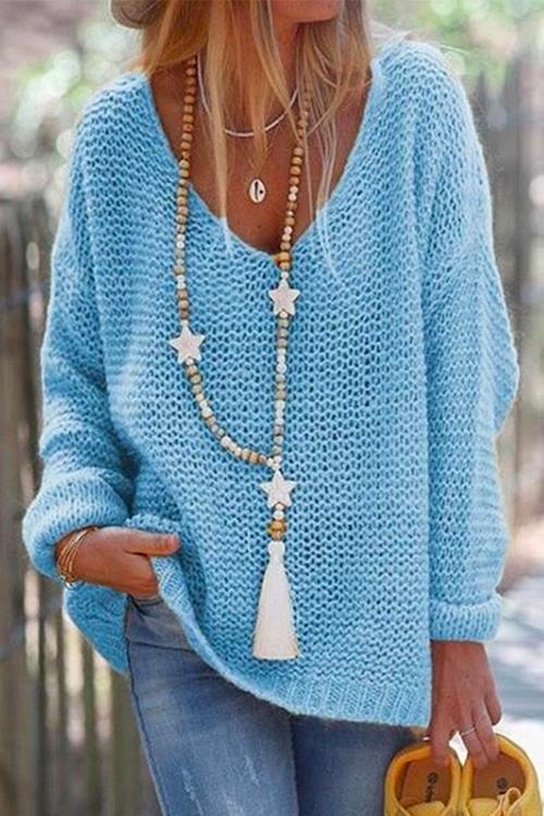 W&W Mode | Rosiedress V-Ausschnitt Drop-Shoulder Solid Strickpullover