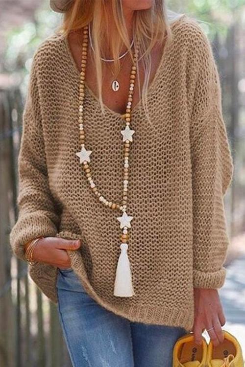 W&W Mode | Rosiedress V-Ausschnitt Drop-Shoulder Solid Strickpullover
