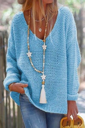 W&W Mode | Rosiedress V-Ausschnitt Drop-Shoulder Solid Strickpullover