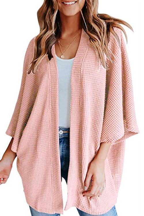 WW | Rosiedress Solid 3/4 Ärmel Offene Vorderseite Kimono Cardigan