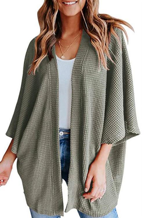 W&W Mode | Rosiedress Solid 3/4 Ärmel Offene Vorderseite Kimono Cardigan