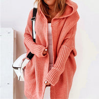 WW | Langarm Offene Strickjacke mit Kapuze