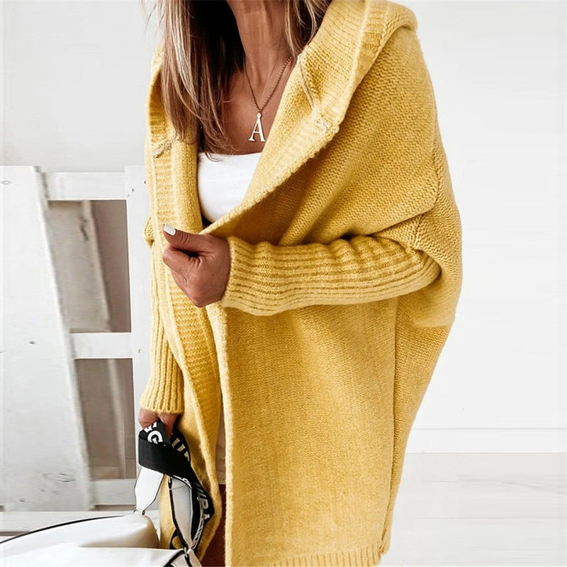 WW | Langarm Offene Strickjacke mit Kapuze