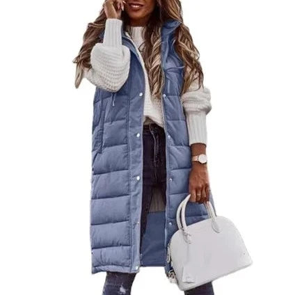 W&W Mode Kapuze Lange Weste Lässig Mode Einreihig Jacke