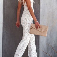 WW | Rosiedress Solide V-Ausschnitt Tailliertes Cami Spitzen-Overall