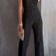 WW | Rosiedress Solide V-Ausschnitt Tailliertes Cami Spitzen-Overall