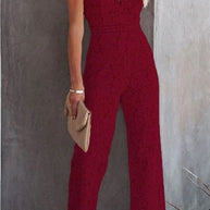 WW | Rosiedress Solide V-Ausschnitt Tailliertes Cami Spitzen-Overall