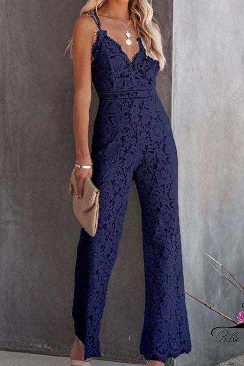 WW | Rosiedress Solide V-Ausschnitt Tailliertes Cami Spitzen-Overall