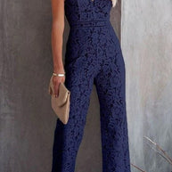 WW | Rosiedress Solide V-Ausschnitt Tailliertes Cami Spitzen-Overall