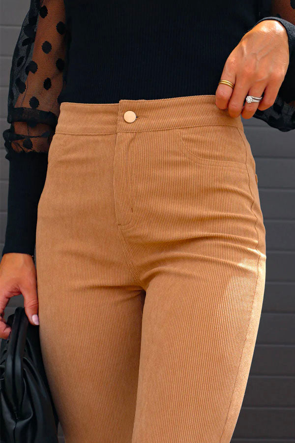 W&W Mode | Rosiedress Ein-Knopf-Baumwollcord-Flare-Hose mit Taschen