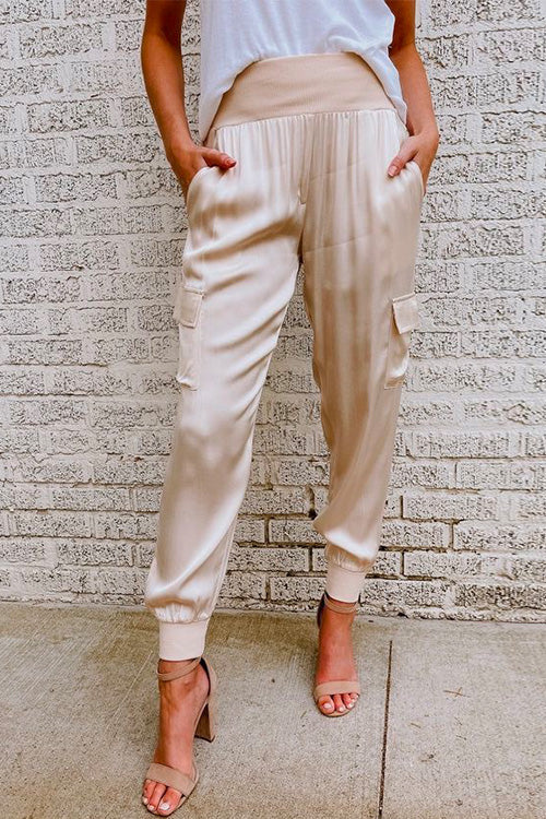 W&W Mode | Rosiedress Mode Stil Hohe Taille Satin Hose mit Taschen
