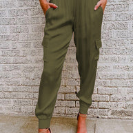 WW | Rosiedress Mode Stil Hohe Taille Satin Hose mit Taschen