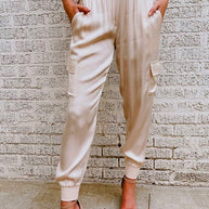 WW | Rosiedress Mode Stil Hohe Taille Satin Hose mit Taschen