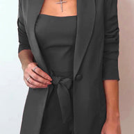 WW | Rosiedress Quadratkragen-Oberteil und Ein-Knopf-Cardigans Taillierte Shorts Drei Teile