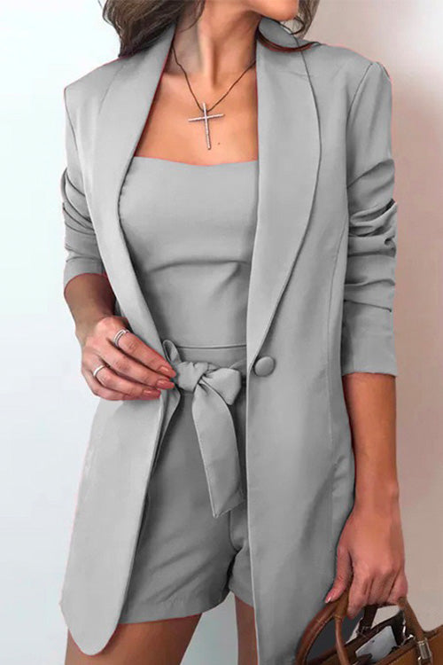 W&W Mode | Rosiedress Quadratkragen-Oberteil und Ein-Knopf-Cardigans Taillierte Shorts Drei Teile