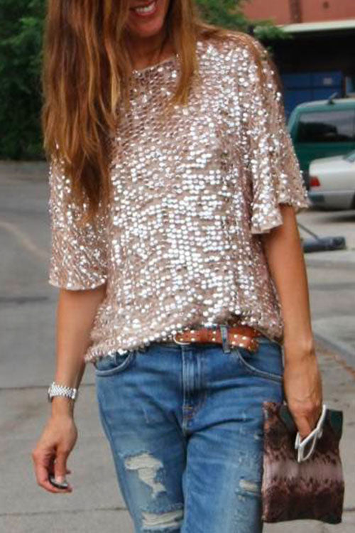WW | Rosiedress Rundhals Halbarm Pailletten T-Shirt