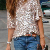 WW | Rosiedress Rundhals Halbarm Pailletten T-Shirt
