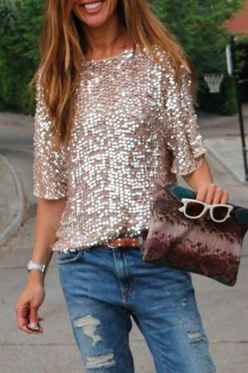 WW | Rosiedress Rundhals Halbarm Pailletten T-Shirt
