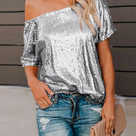 WW | Rosiedress Off Shoulder Kurzarm Pailletten T-shirt