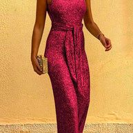 WW | Rosiedress Rundhals Ärmellos Mit Bindegürtel Pailletten Jumpsuit