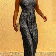 WW | Rosiedress Rundhals Ärmellos Mit Bindegürtel Pailletten Jumpsuit