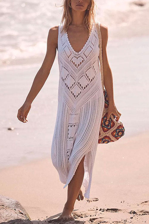 W&W Mode | Rosiedress Ärmelloses Hollow-Out-Seitenschlitz-Cover-Up-Kleid