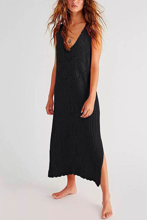 W&W Mode | Rosiedress Ärmelloses Hollow-Out-Seitenschlitz-Cover-Up-Kleid