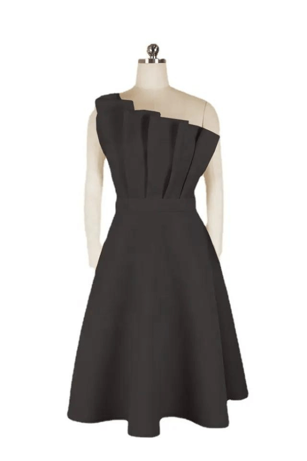 W&W Mode | One Shoulder Midi Kleid Elegante A-linie Passform Skulpturierte Details Festliche Kleidung