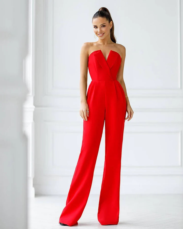 Damen Jumpsuit mit asymmetrischem Revers, taillierter Passform und weitem Bein