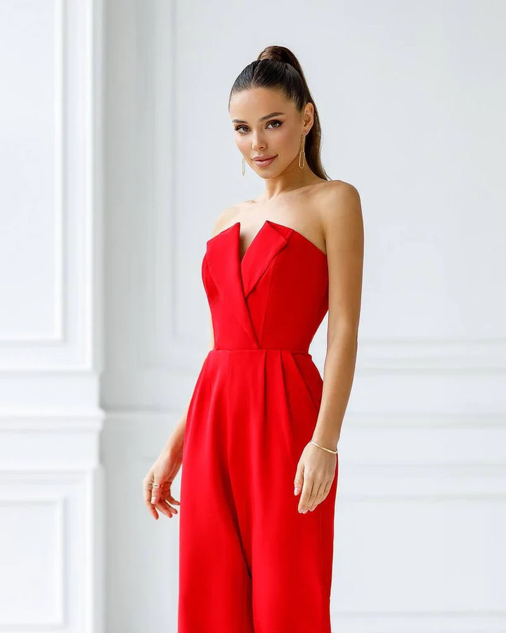 Damen Jumpsuit mit asymmetrischem Revers, taillierter Passform und weitem Bein
