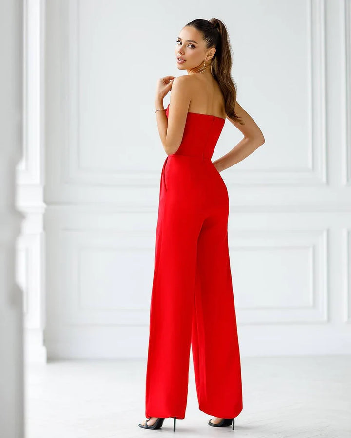 Damen Jumpsuit mit asymmetrischem Revers, taillierter Passform und weitem Bein