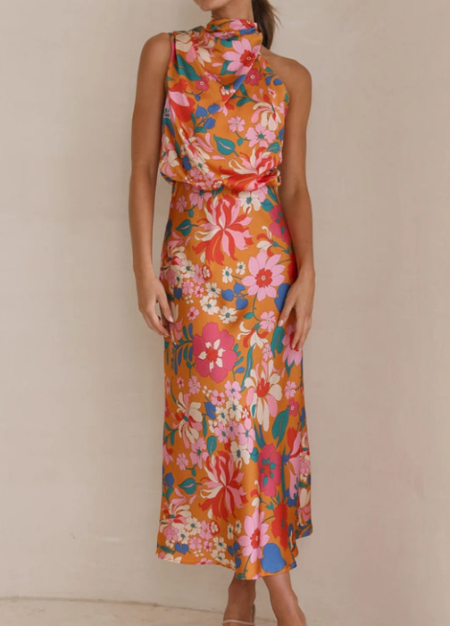 W&W Mode - Blumiges Maxikleid mit Neckholder