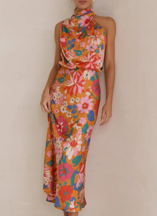 W&W Mode - Blumiges Maxikleid mit Neckholder