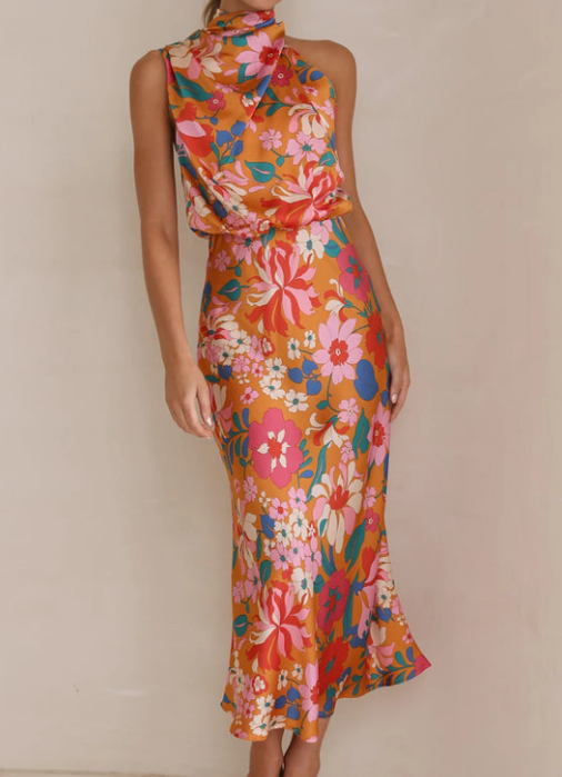 WW - Blumiges Maxikleid mit Neckholder