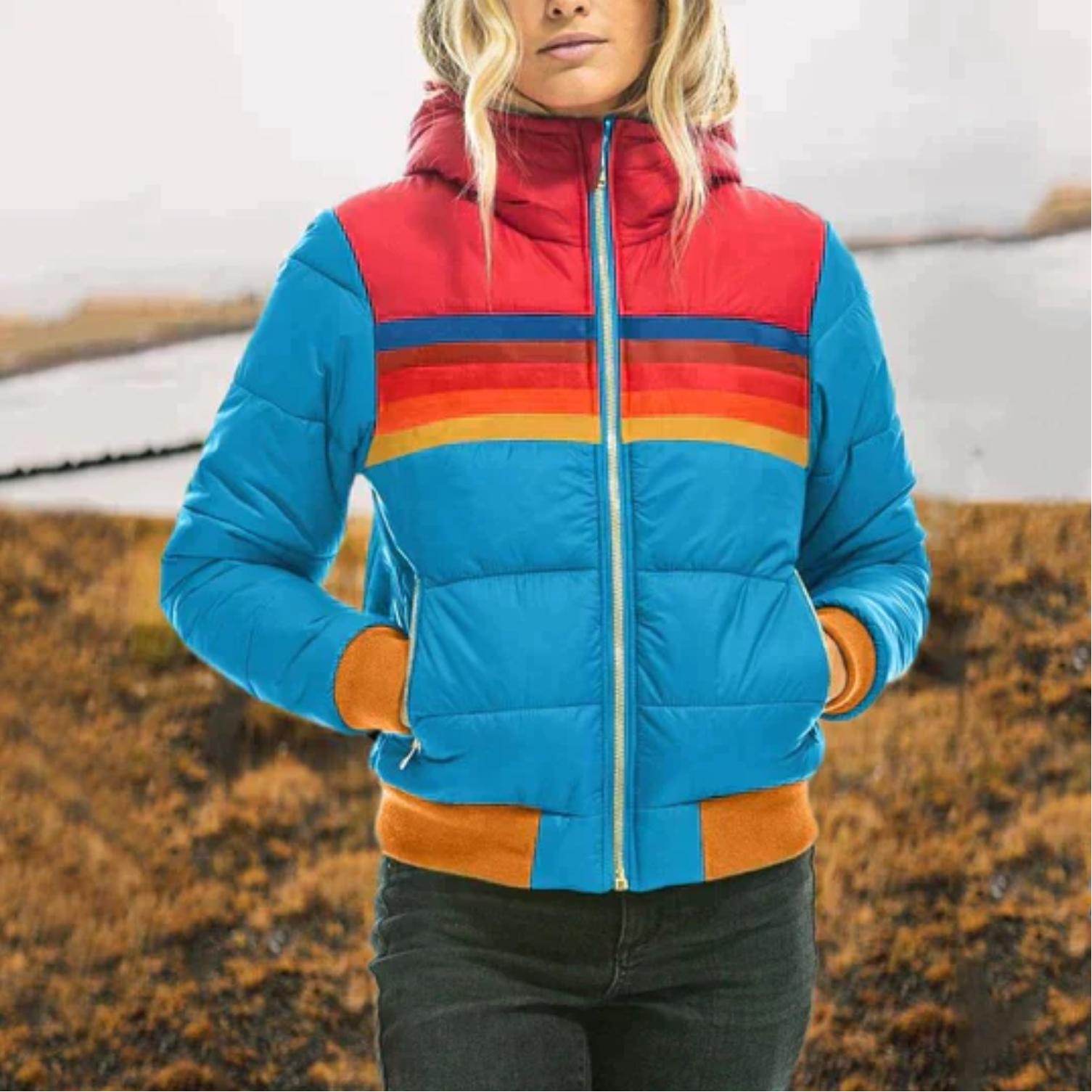 WW | Damen Winter Daunenjacke - Mit Retro-Streifen