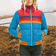 WW | Damen Winter Daunenjacke - Mit Retro-Streifen
