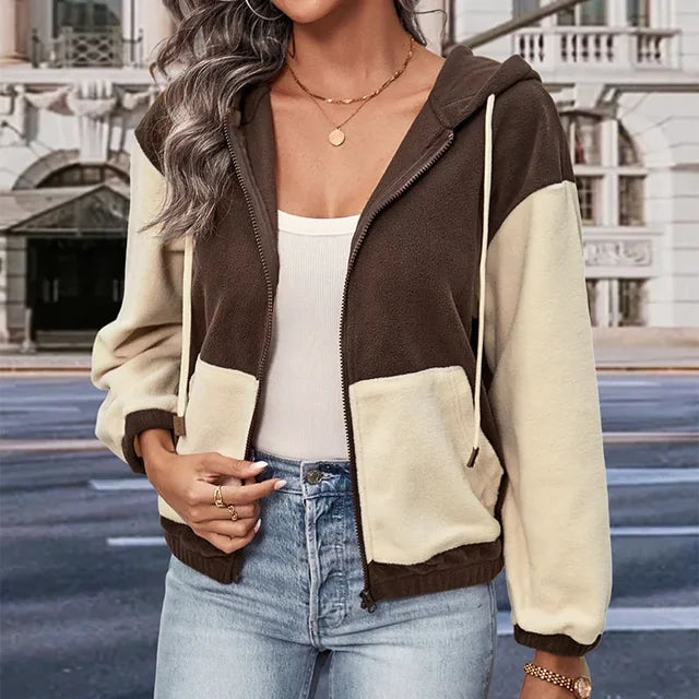 W&W Mode - Fleecejacke Mit Kapuze Und Patchworkmuster