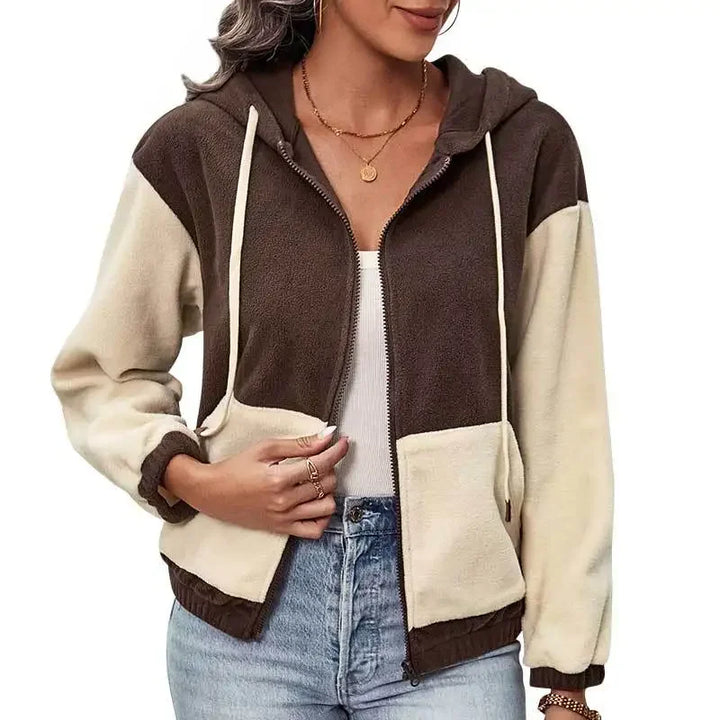 W&W Mode - Fleecejacke Mit Kapuze Und Patchworkmuster